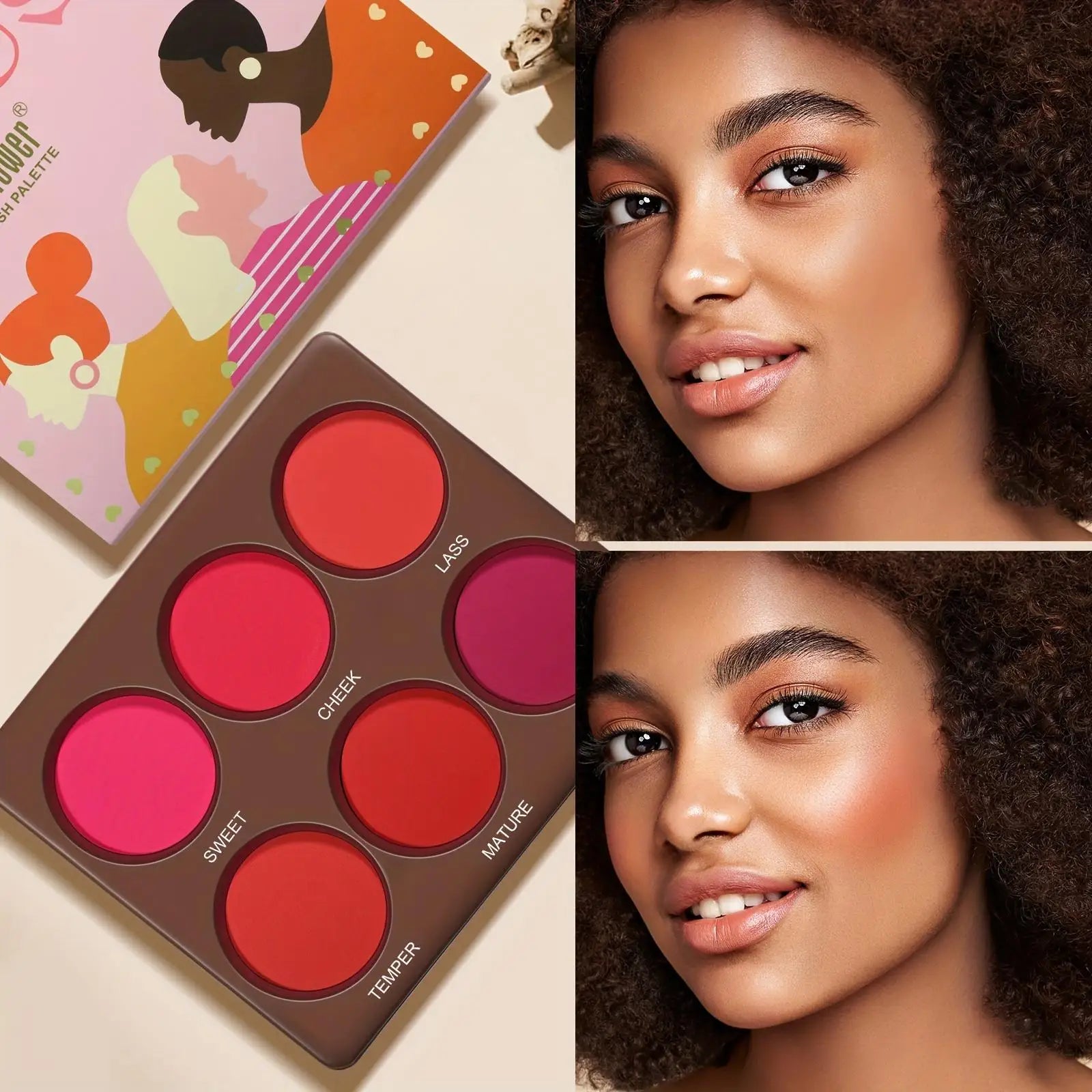 6 Colors Waterproof Matte Blush Palette Medium Buildable Coverage Long-Lasting Natural Finish Suitable for All Skin Types