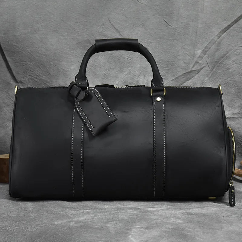 Fashionable Style Men's Leather Travel Handbags Real Cowhide Leather Duffle Bags For Man Male Weekend Bags With Shoe Pocket