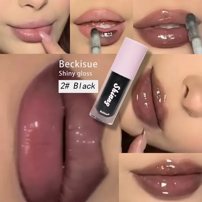 Translucent Black Sugar Lip Oil Water Gloss Jelly Mirror Lip Glaze Lipstick Lip Make Up Women Beauty Nonstick Cup  Lip Gloss