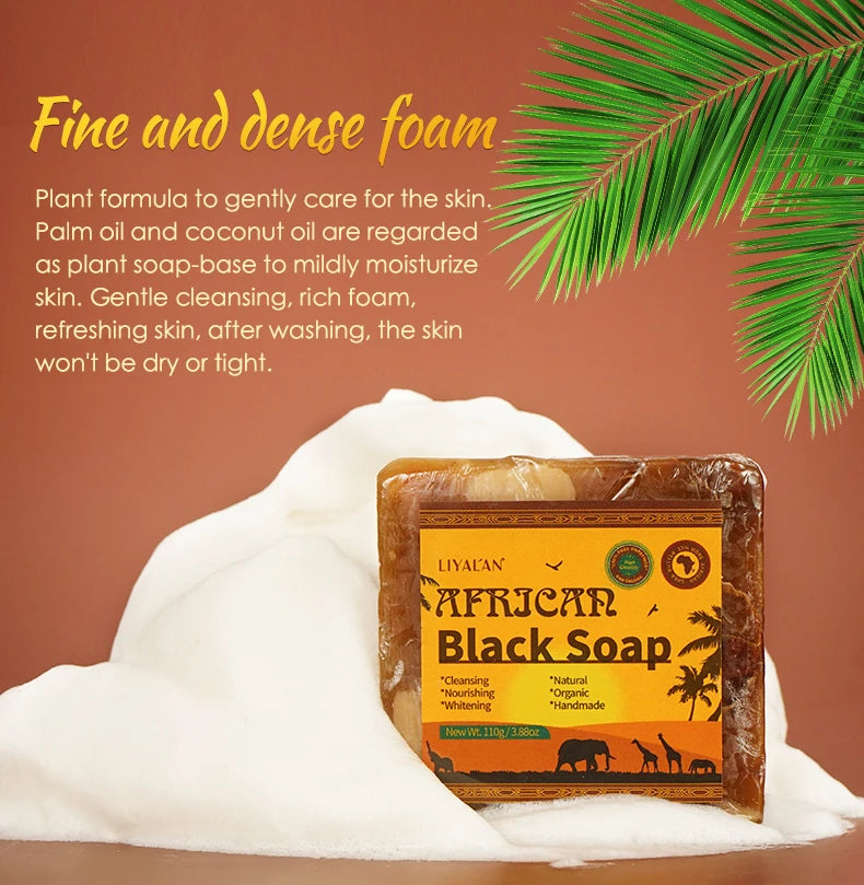 2pcs African Black Soap Reduce Acne Anti Rebelles Smooth Blemish Shea Butter Face Moisturizing Clean Brighten Handmade Skincare