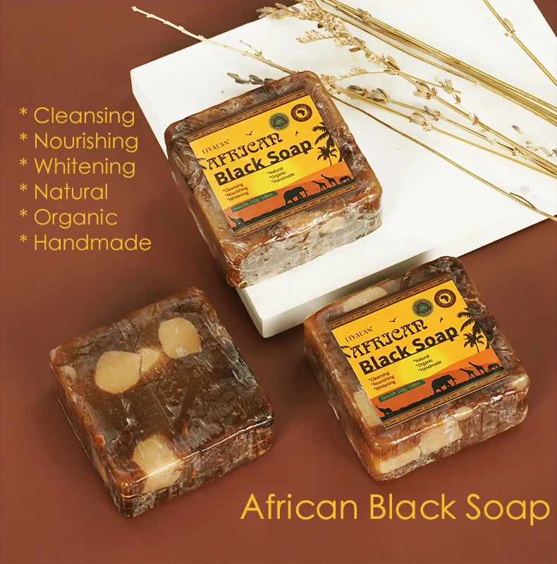 2pcs African Black Soap Reduce Acne Anti Rebelles Smooth Blemish Shea Butter Face Moisturizing Clean Brighten Handmade Skincare