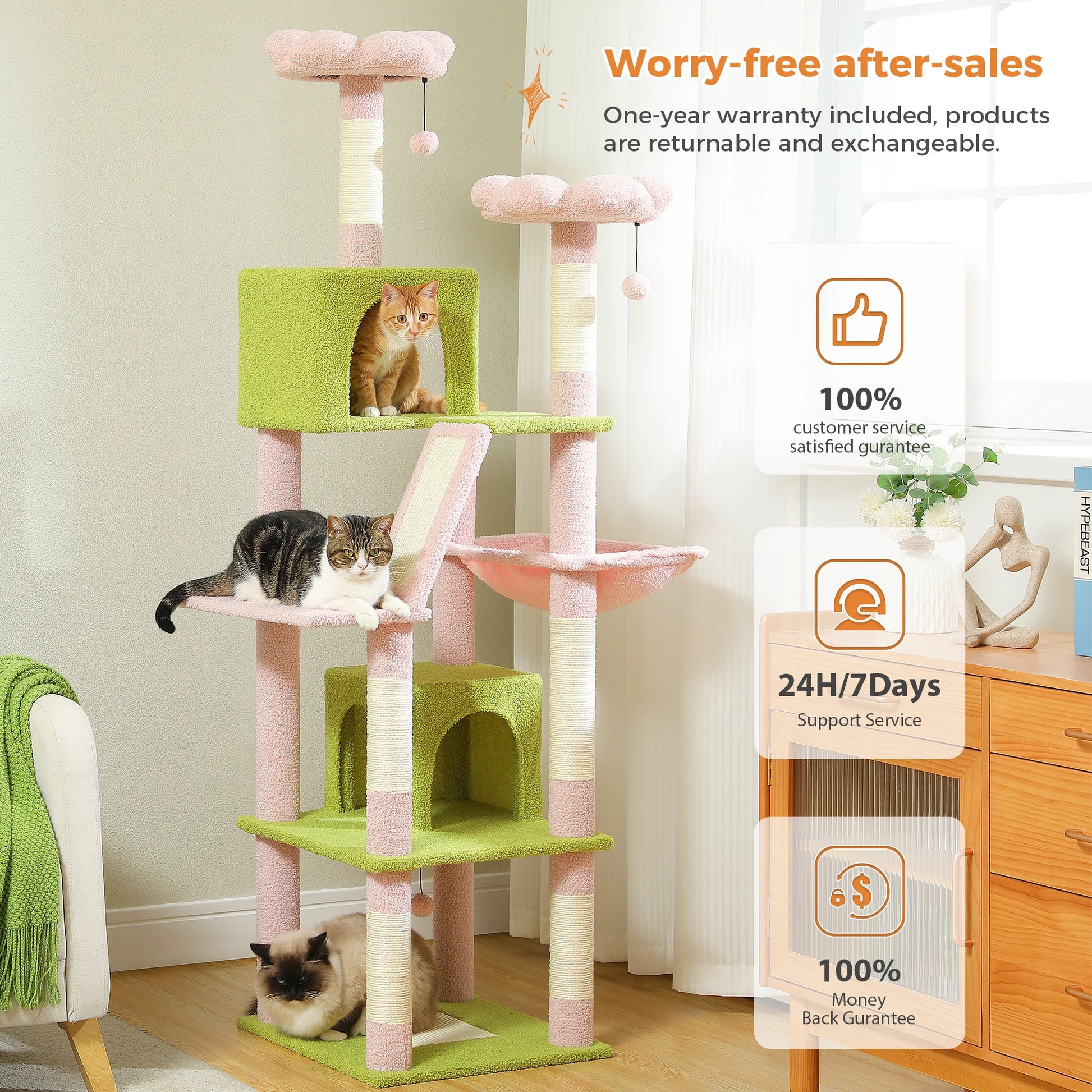 Multi-Level Cat Tree with Scratching Posts, Cozy Condo, Hammock, Large Cat Tower for Indoor Cats, Cat Scratching Board, Cat Toys