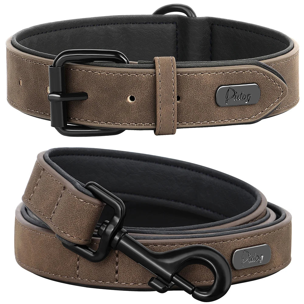PU Leather Dog Collar Leash Set Soft Padded Puppy Dog Collars Adjustable Pet Necklace With Walking Lead For Small Large Dogs Pug
