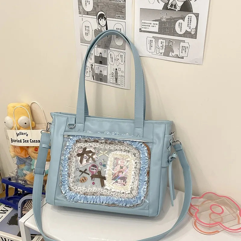 Womens Shoulder Bag Leather Sweet Lolita Jk Elegant Cute Casual Ita Bag Japanese Style Transparent Fashion Handbag