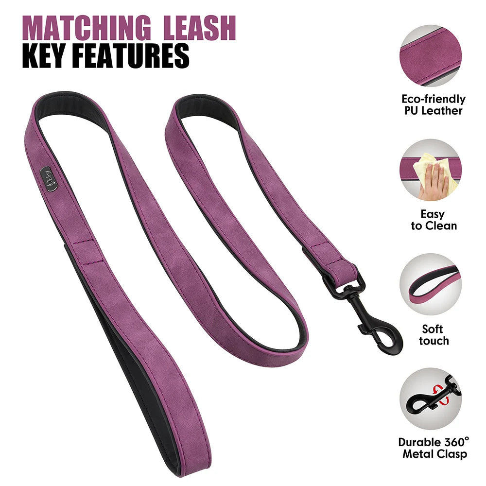 PU Leather Dog Collar Leash Set Soft Padded Puppy Dog Collars Adjustable Pet Necklace With Walking Lead For Small Large Dogs Pug