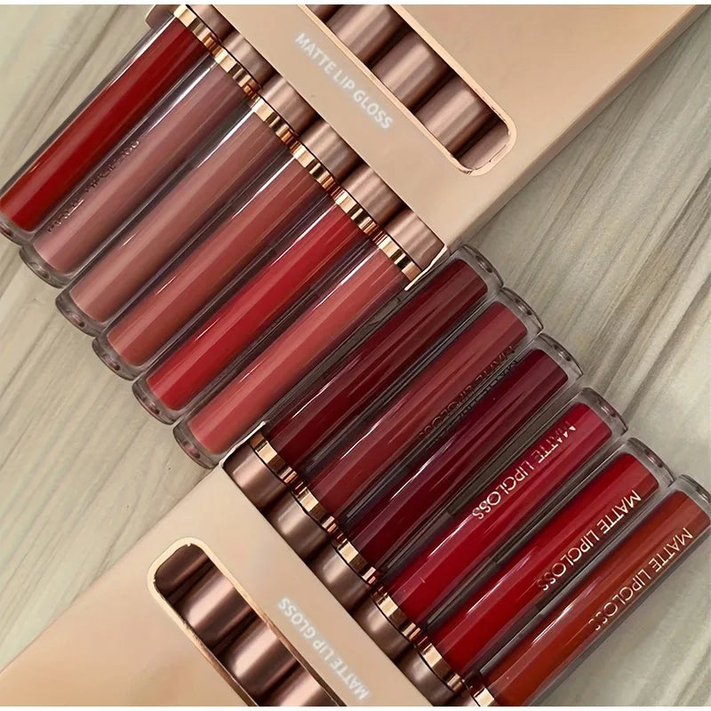 Matte Lip Gloss Two Sets Of 24-hour Waterproof Non Stick Cup Liquid Lipstick Long-lasting Beautiful Korean Cosmetics Set