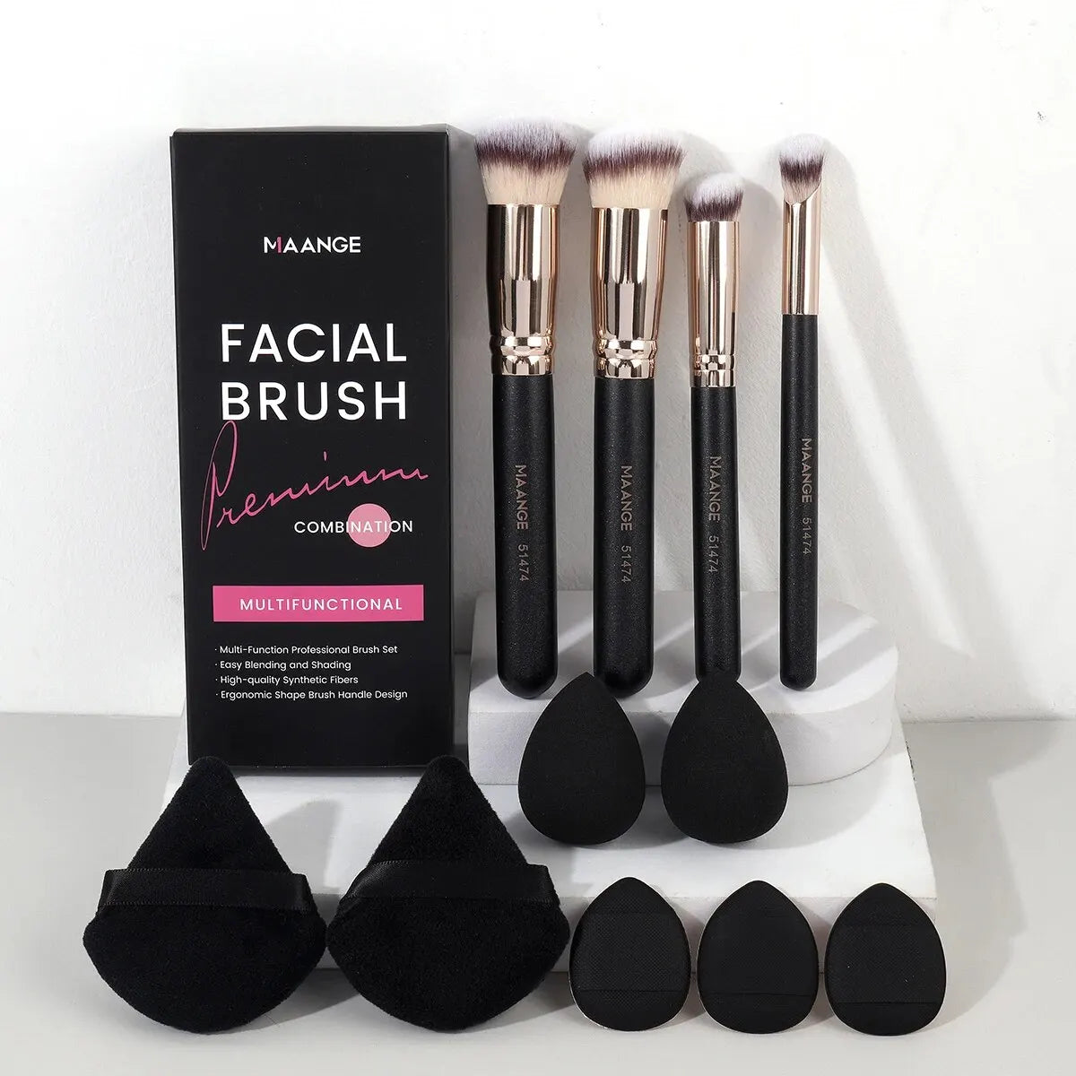 MAANGE 11PCS Makeup Tool Kit 4PCS Makeup Foundation Brushes Powder Puff Makeup Blender Triangle Velvet Powder Air Cushion Puff