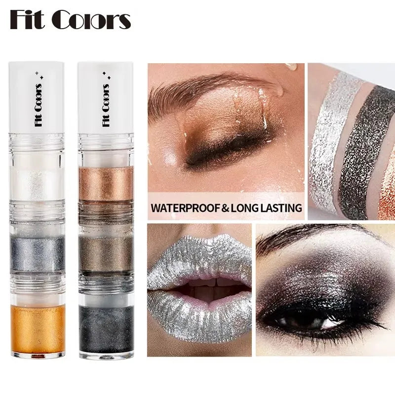 Fit Colors 3 Sections Smoky Eye Water Eyeshadow Diamond Liquid Pearl Shimmer Eye Shadow Liquid Lip Dye
