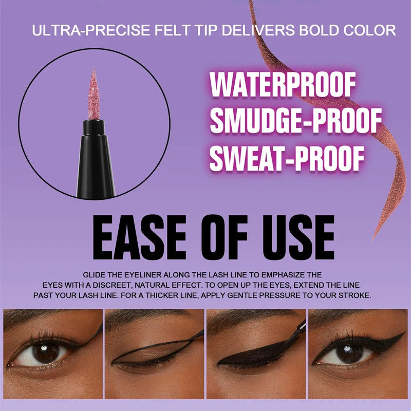 Glitter Liquid Eyeliner Pencil Waterproof Purple Pink Blue Eye Liner Pen Long Lasting Quickily Drying Eyes Makeup Cosmetics