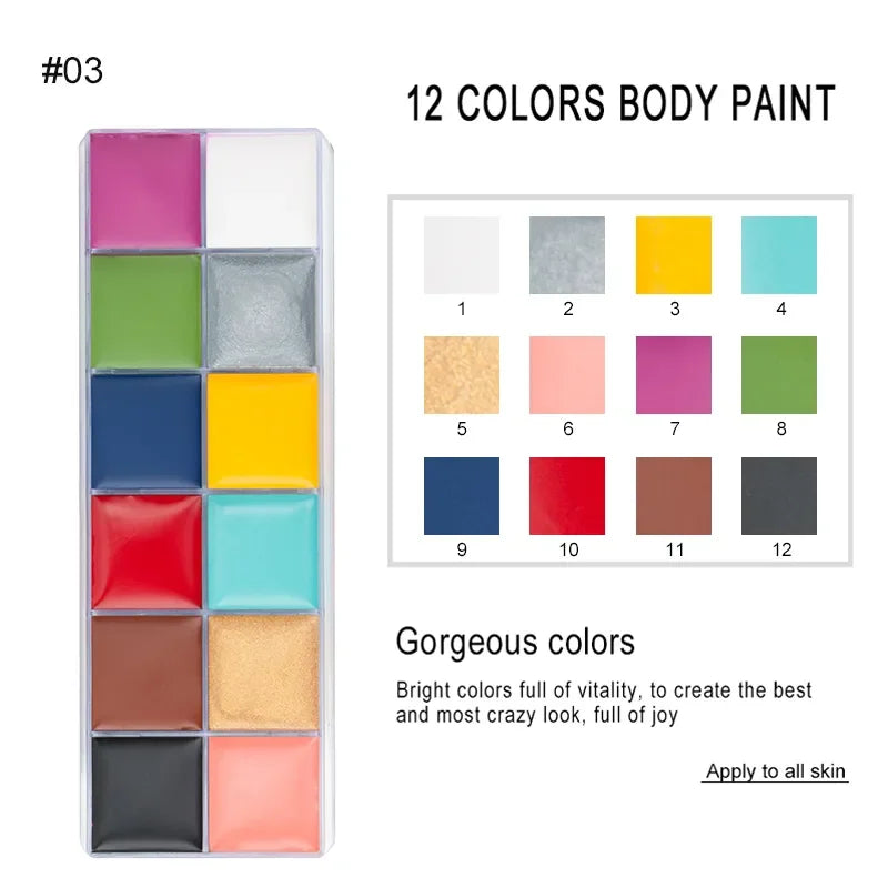 12/20 Colors Face Body Painting Fake Blood ,Halloween Professional Special Effects Makeup Kit with Wound Modeling Scar Wax
