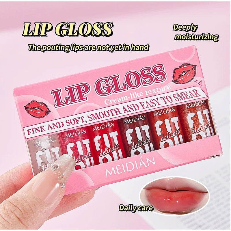 Lip Gloss Kit (6 Colors),Mirror Finish Water Shine Lipstick Set,Long-Lasting Moisturizing Lightweight Lipgloss,Non-sticky Makeup