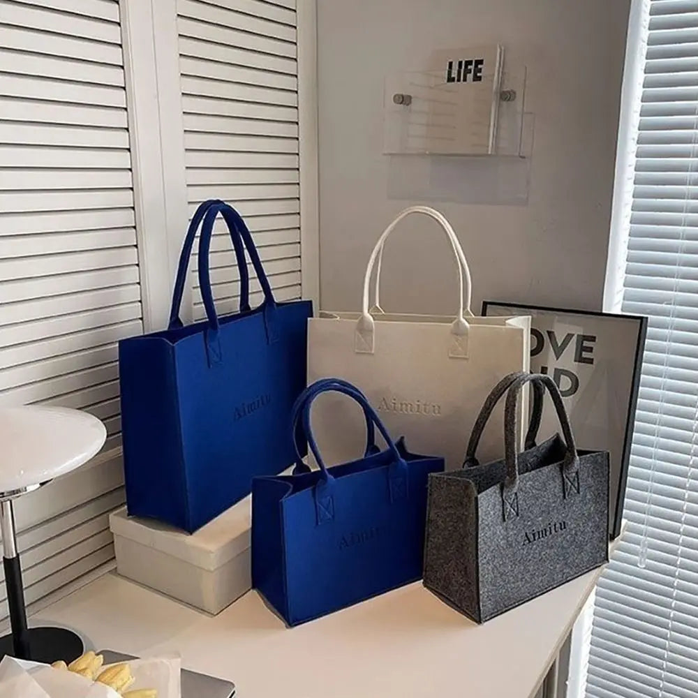 S/M/L Women Korean Simple Felt Shoulder Bag Fashion Solid Color Messenger Bag Handbag Large Capacity Travel Casual Crossbody Bag