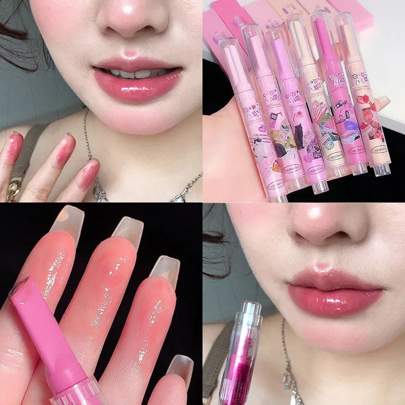 CAPPUVINI Love Shape Lipstick Flower Jelly Water Lip Gloss Clear Light Hydrating Lip Tint Non-stick Cup Korea Cosmetic