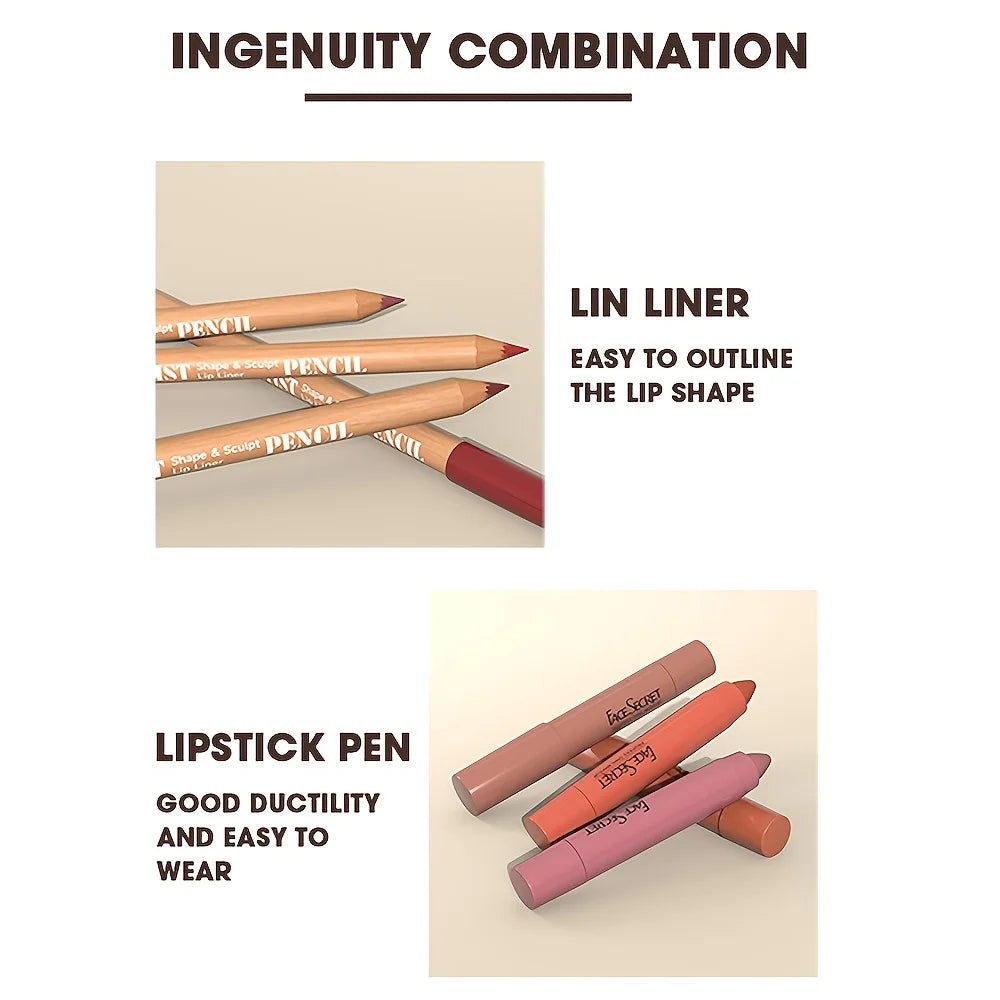 7Pcs Set Makeup Set Matte Lip Liner and Lipstick Matte Waterproof Long Lasting Lip Set Daily Makeup & Gift Box Lip Crayon Set