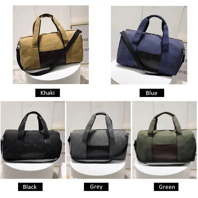 Canvas Simple Travel Luggage Handbags Solid Durable Duffel Shoulder Bags Crossbody Weekend Carry Organizer for Men Women