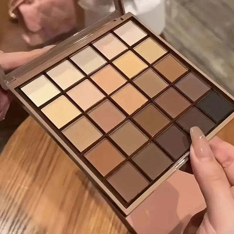 25 Shades Matte Finish Eyeshadow Palette, Neutral Grey Brown Earth Tones, Matte & Shimmer Finishes For Versatile Makeup Looks