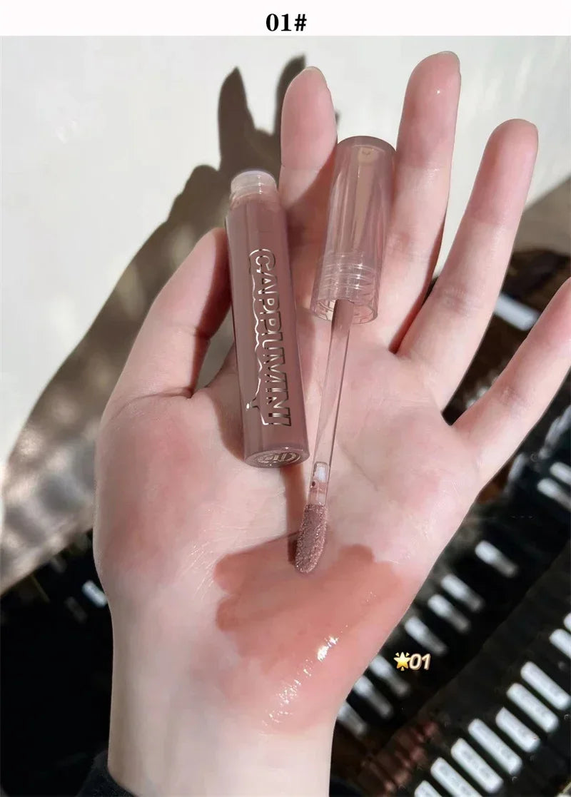 Punk Dark Brown Mirror Water Lip Gloss Red Lip Glaze Transparent Glass Lip Oil Waterproof Liquid Lipstick Clear Tint Makeup New