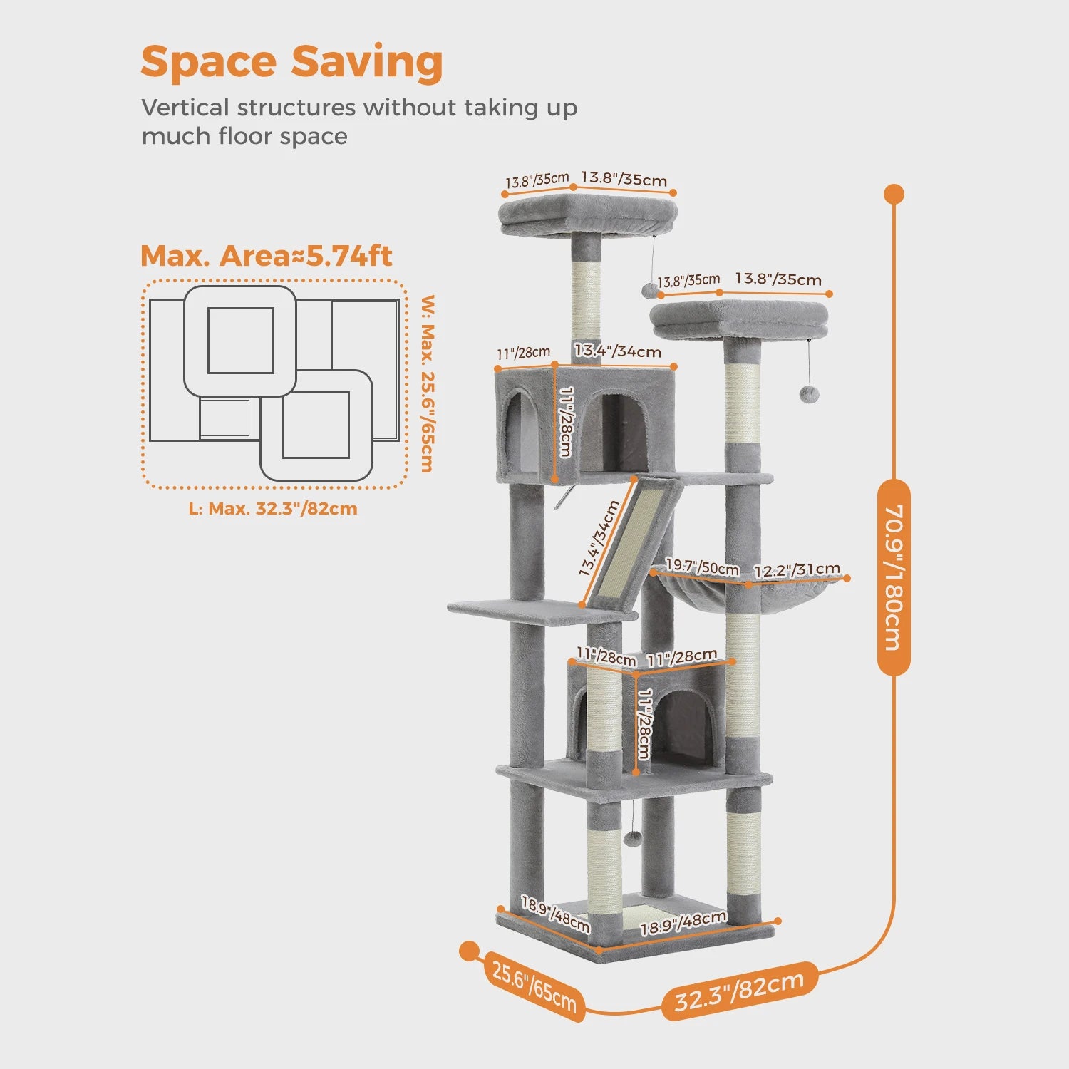 Multi-Level Cat Tree with Scratching Posts, Cozy Condo, Hammock, Large Cat Tower for Indoor Cats, Cat Scratching Board, Cat Toys
