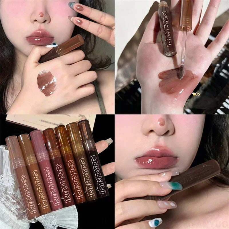 Punk Dark Brown Mirror Water Lip Gloss Red Lip Glaze Transparent Glass Lip Oil Waterproof Liquid Lipstick Clear Tint Makeup New