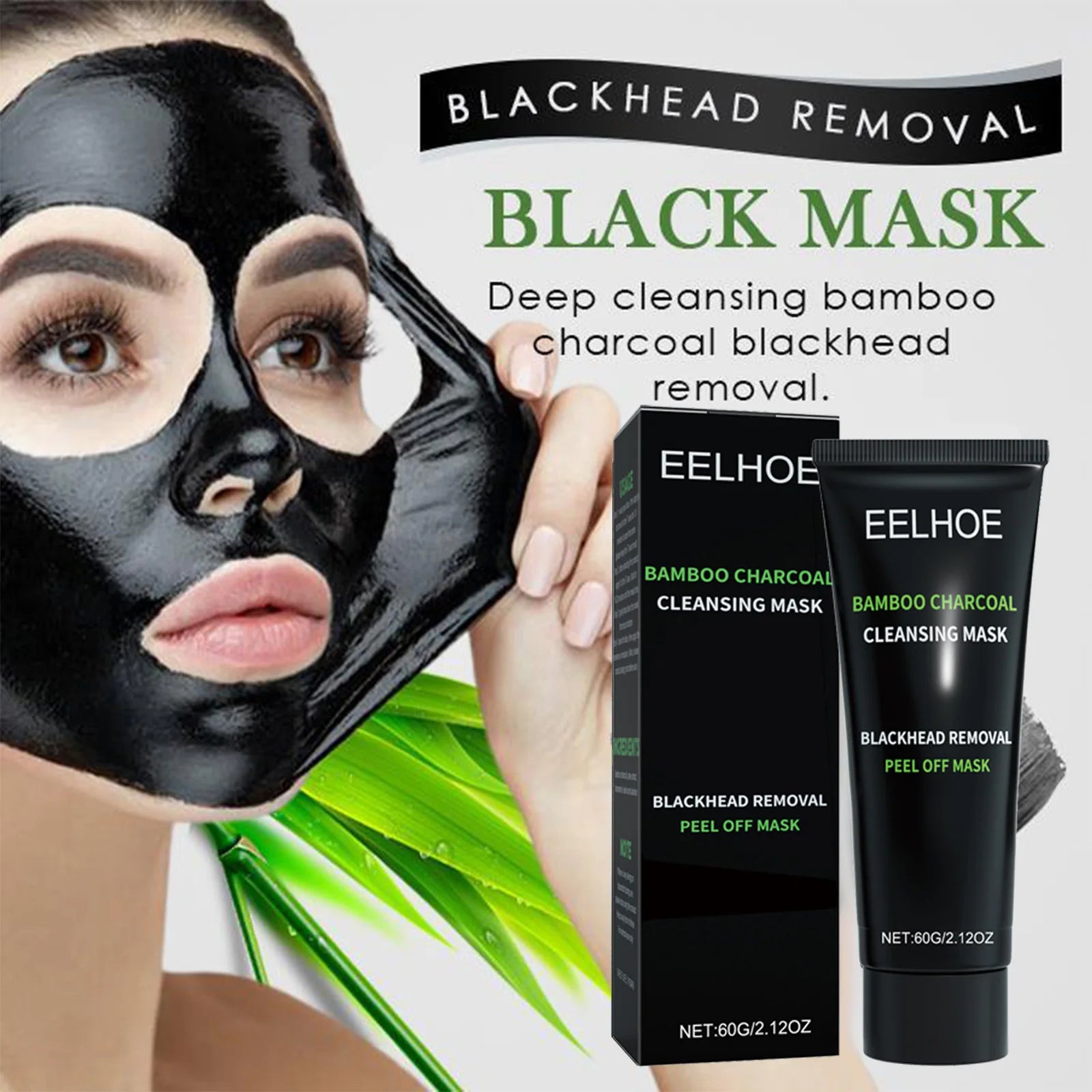 EELHOE Bamboo Charcoal Mask Blackhead Remover Deep Cleansing Shrink Pores Skin Tightening Rejuvenate the Face Tear Peel off Mask