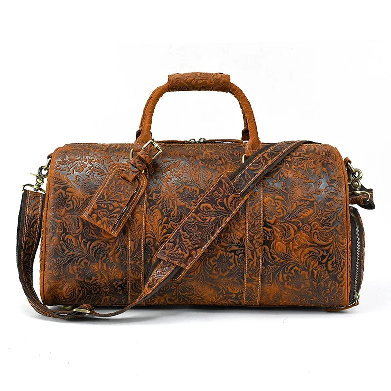Fashionable Style Men's Leather Travel Handbags Real Cowhide Leather Duffle Bags For Man Male Weekend Bags With Shoe Pocket