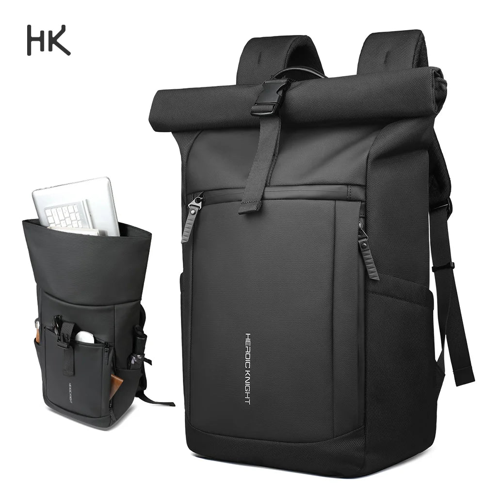 HK Business Roll Top Men's Backpack Large Capacity 15.6 Inch Laptop Bag Waterproof Hiking Travel Backpack Expandable School Bags