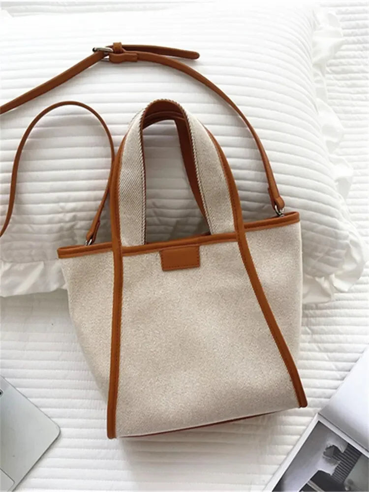 Men And Women New Fashion Canvas Clutch Single Shoulder Crossbody Bag Large Capacity Color Collision Clash Tote Bucket Bag