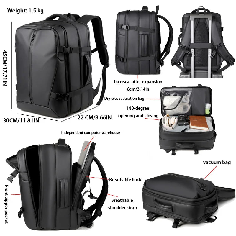 Unisex Vacuum Compression Solid Color Simple Travel Backpack, Large Capacity And Durable Multi-compartment Carry-on Bag