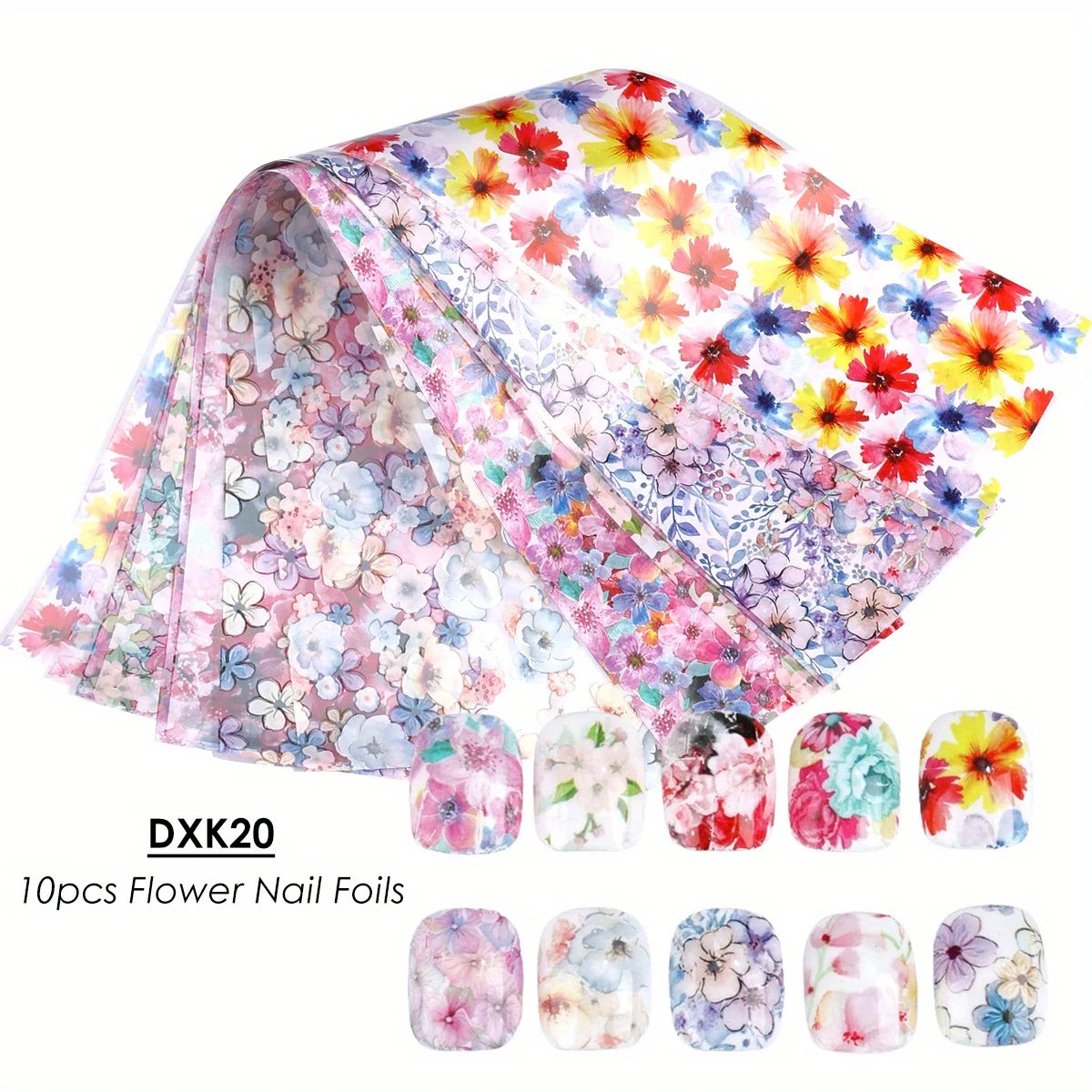 10pcs Clusters of Flowers Nail Foils Transfer Stickers Vintage Floral Design Romantic Starry Sky Paper Elegant Manicure Sliders