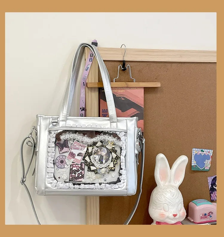 Womens Shoulder Bag Leather Sweet Lolita Jk Elegant Cute Casual Ita Bag Japanese Style Transparent Fashion Handbag