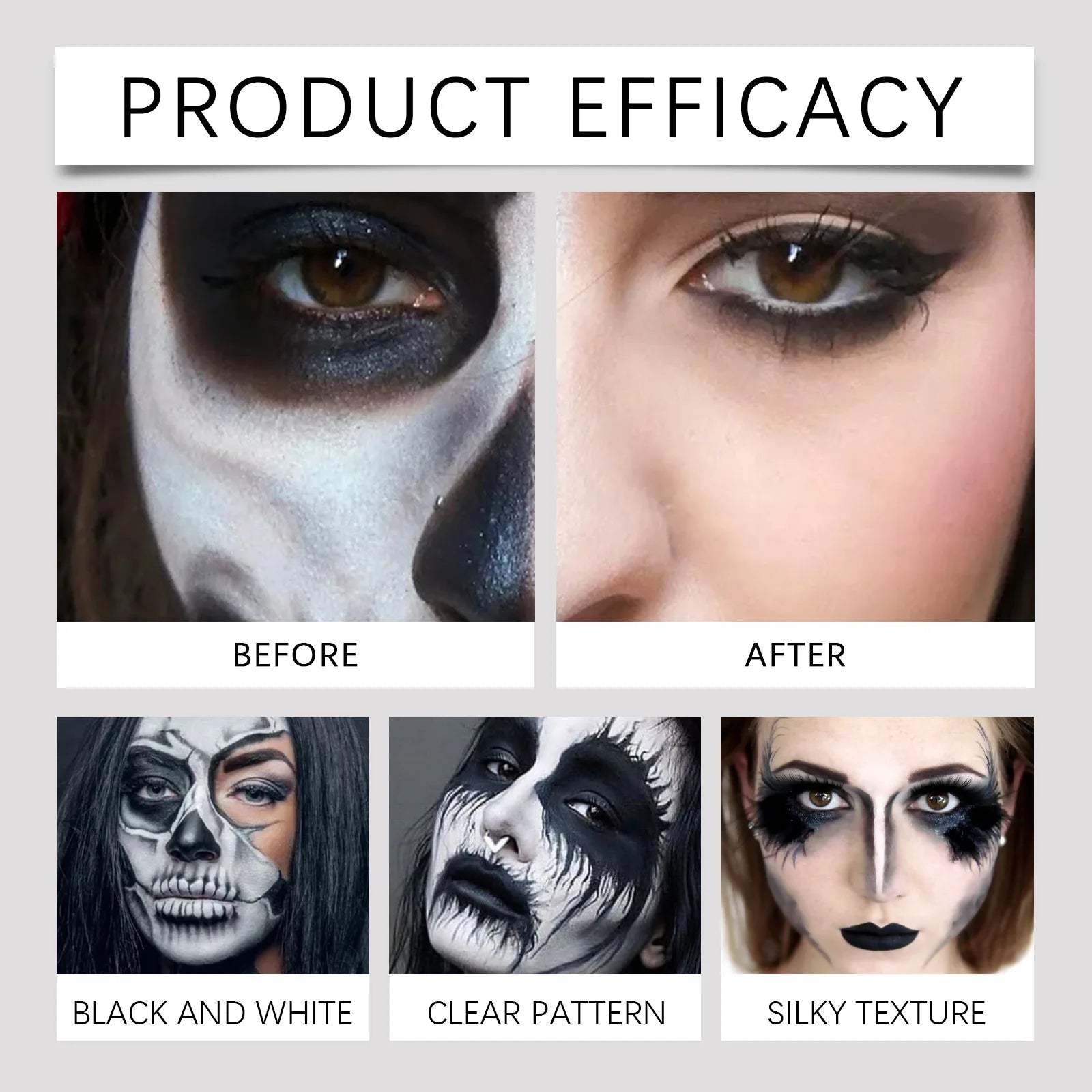 Black & White Face Body Paint Kit with Brushes Long-Lasting Makeup For Halloween Festive Fun Makeup Accessories Makeup Set