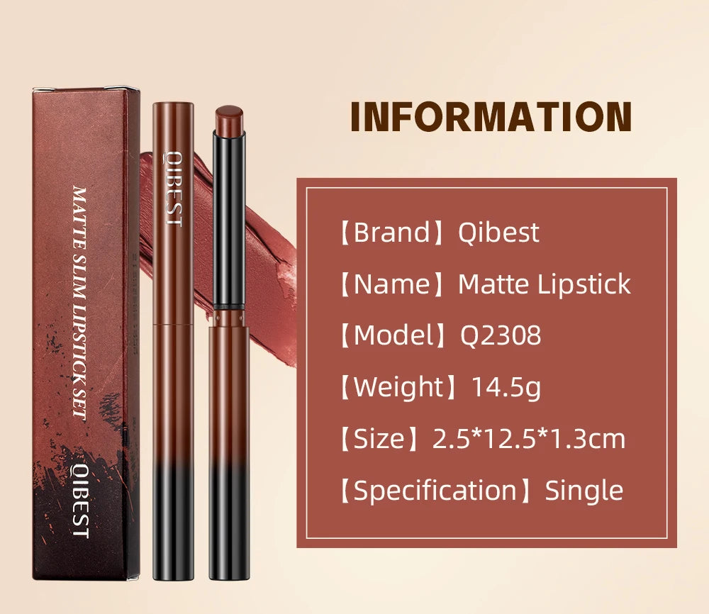 QIBEST 1PC Sexy Matte Lipstick Waterproof Long Lasting Color Rendering Non-stick Velvet Lips Liner Pencil Woman Makeup Cosmetics