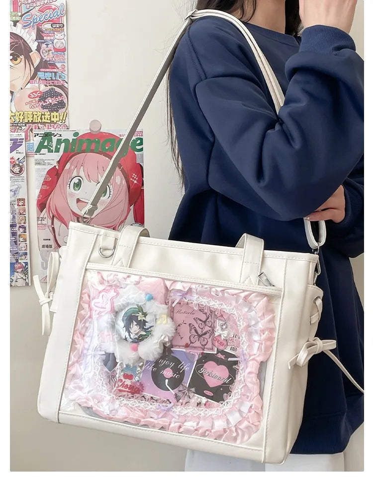 Womens Shoulder Bag Leather Sweet Lolita Jk Elegant Cute Casual Ita Bag Japanese Style Transparent Fashion Handbag