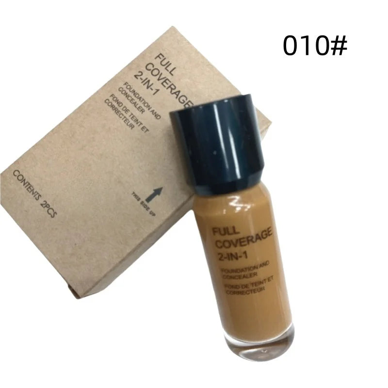 2-in-1 Foundation and Concealer Deep Flesh Color Liquid Foundation Makeup Moisturizing and Nourishing Wheat and Bronze Concealer