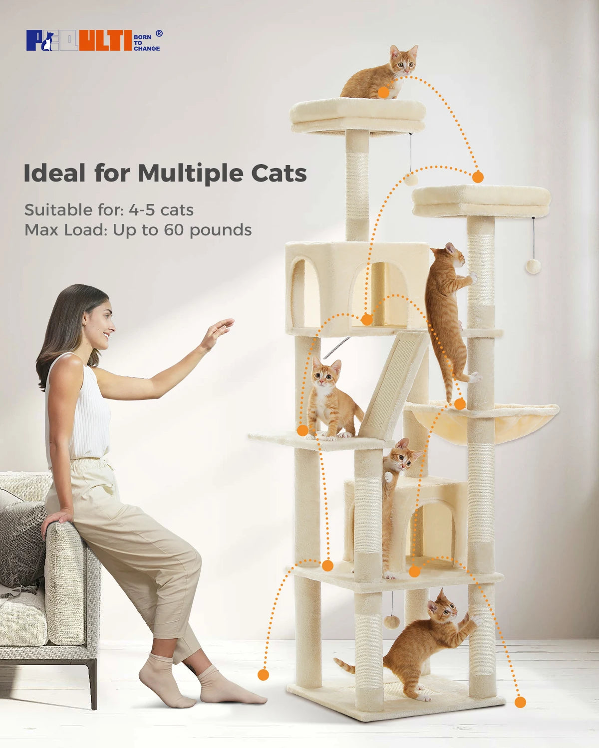 Multi-Level Cat Tree with Scratching Posts, Cozy Condo, Hammock, Large Cat Tower for Indoor Cats, Cat Scratching Board, Cat Toys