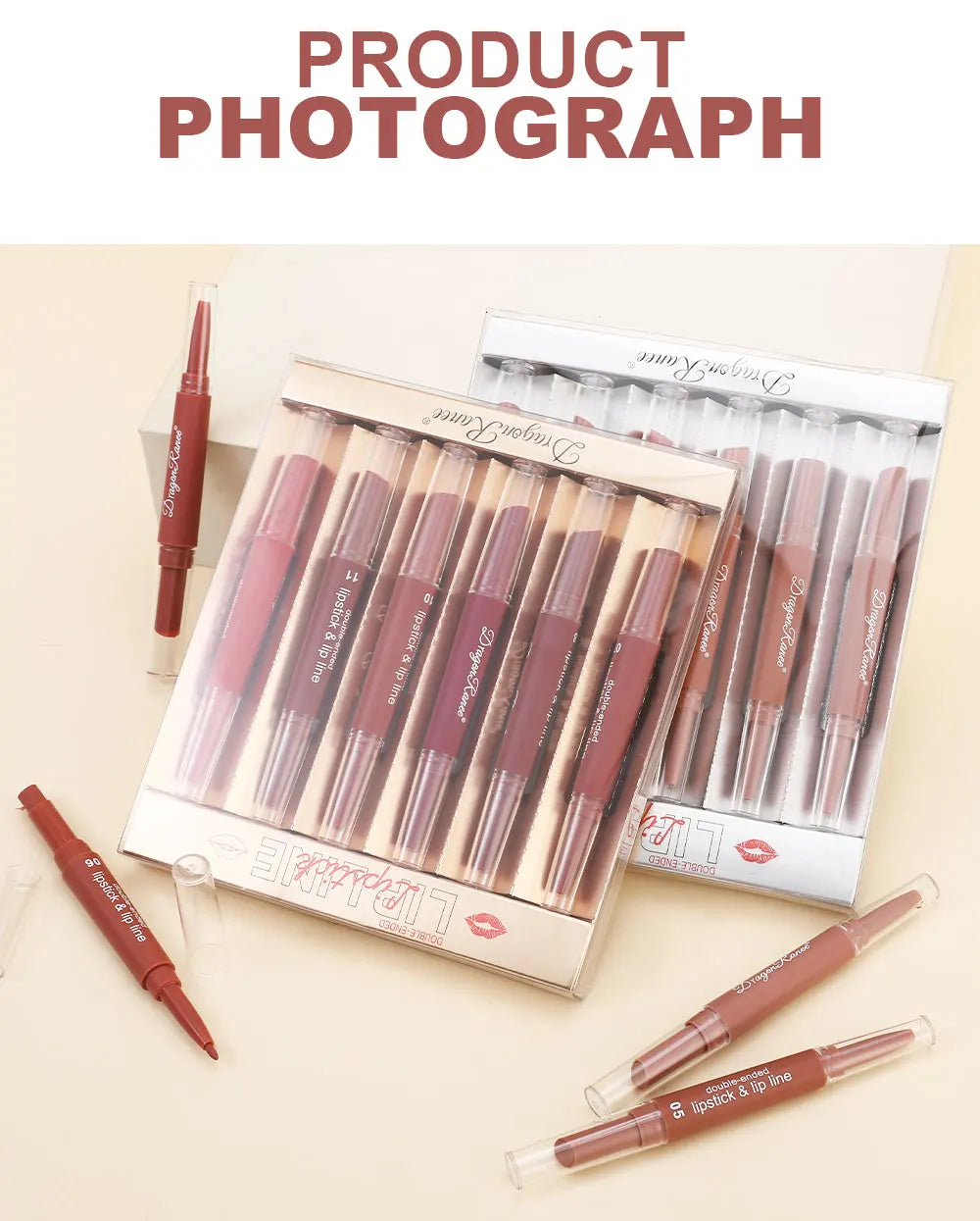 Six Double-Ended Lipstick Set, Velvet Matte Matte Lipstick, Lip Gloss, Easy to Color, Non-Fading, Non-Stick Lipstick Set