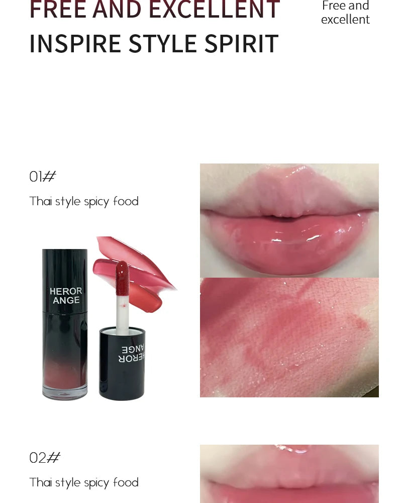 HERORANGE Color-Cooling Shimmering Lip Gloss Hydrating Silky Long-Lasting Color-Dyeing Clear Watery Mirror Lip Glaze