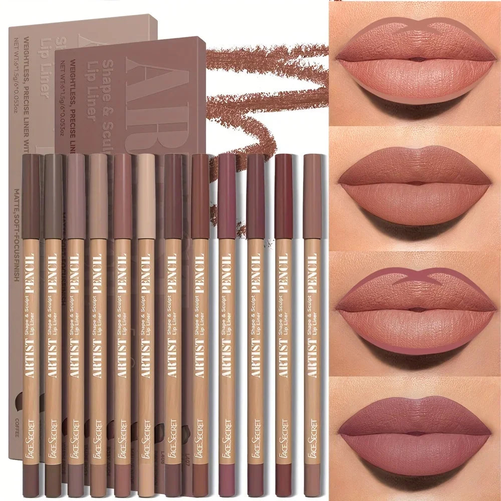 12Pcs/Set Nude Lip Liner Makeup Set - Natural and Long Lasting Waterproof Matte Lipliner Pen  Lip Liner for Everyday Makeup