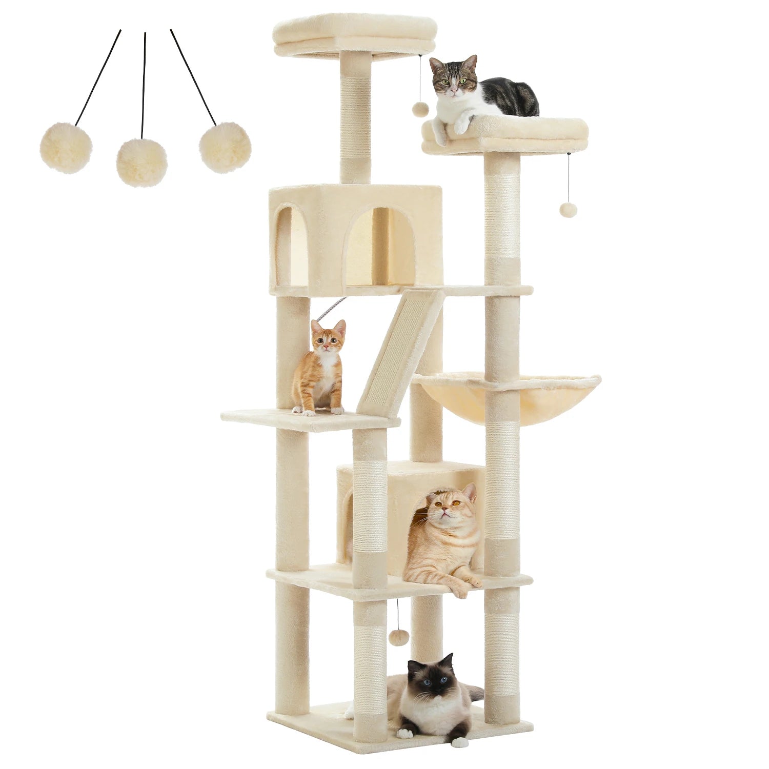 Multi-Level Cat Tree with Scratching Posts, Cozy Condo, Hammock, Large Cat Tower for Indoor Cats, Cat Scratching Board, Cat Toys