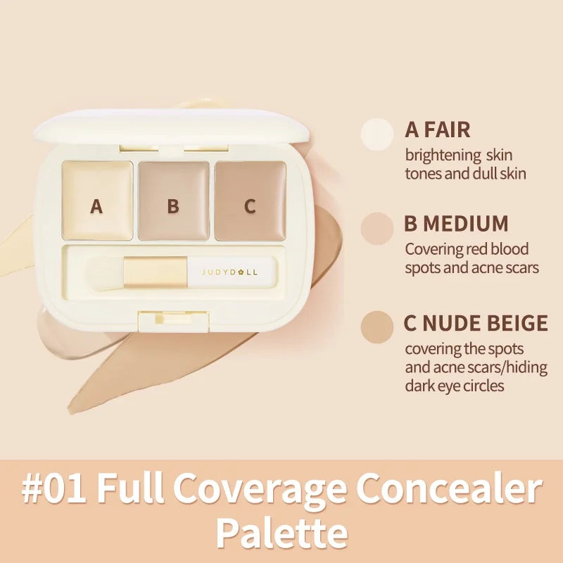 Judydoll Three-Color Concealer Palette Blemishes Spots Acne scars Covering Tear troughs Filling