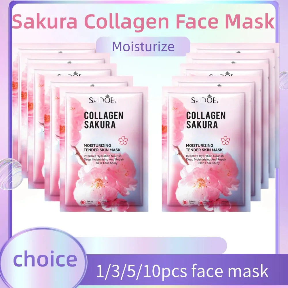 Sakura Collagen Face Mask Moisturizing Lifting Firming Essence Reduces Wrinkles Fine Lines Brighten Facial Mask Beauty Skin Care