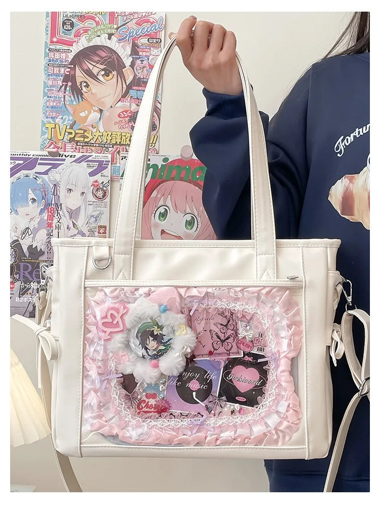 Womens Shoulder Bag Leather Sweet Lolita Jk Elegant Cute Casual Ita Bag Japanese Style Transparent Fashion Handbag