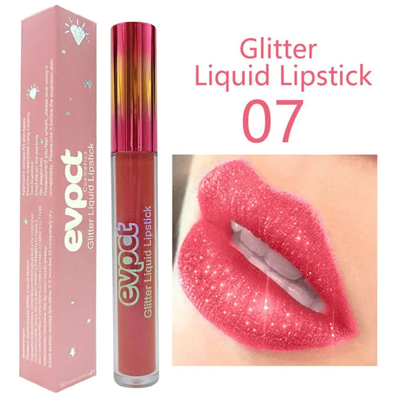 15 Color Glitter Liquid Lipsticks Shimmer Shiny Lipgloss Pearlescent Lip Tint Waterproof Long Lasting Matte Diamond Lips Glaze