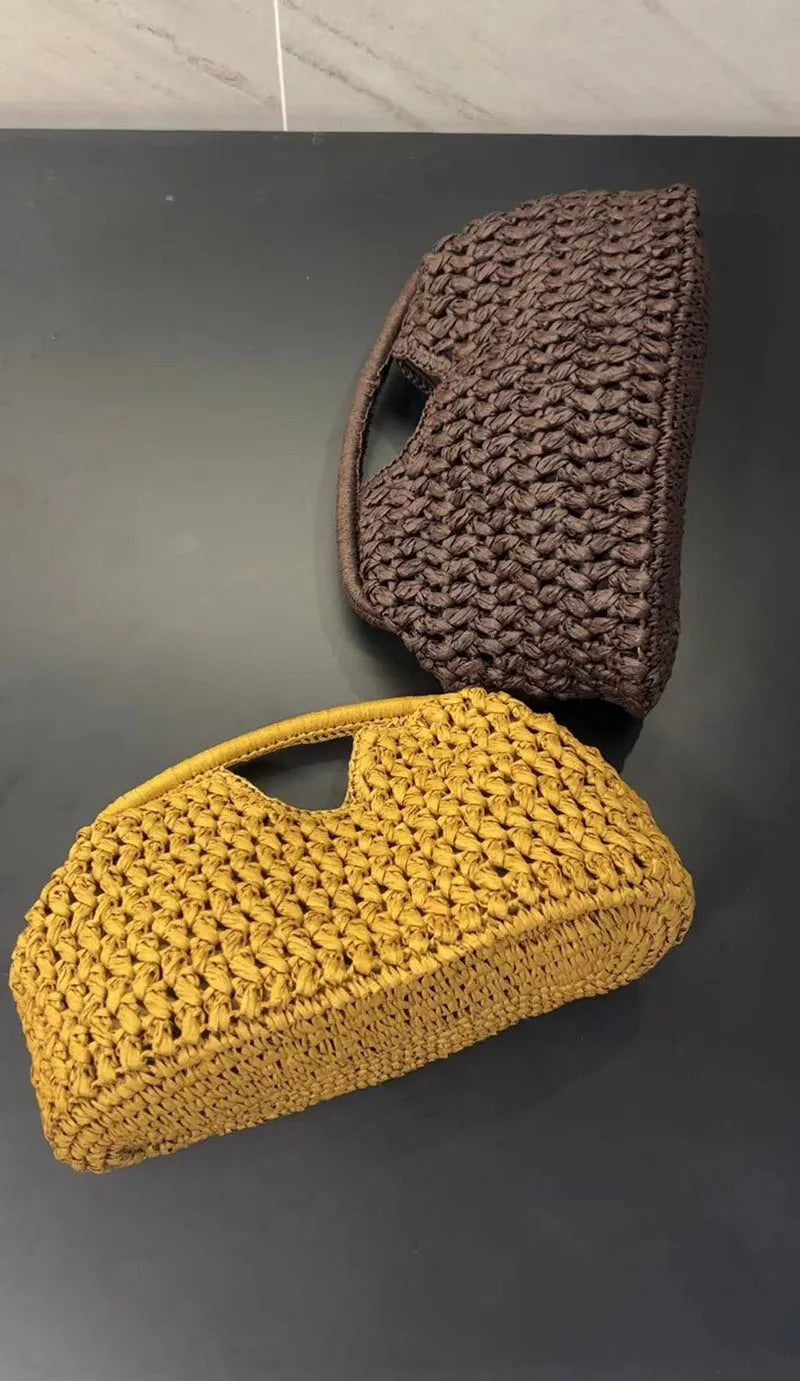 Elegant Ladies Chain Woven Handbag Straw Shoulder Bag Fashionable Raffia Crossbody Beach Bag Summer New Versatile Women's Bag