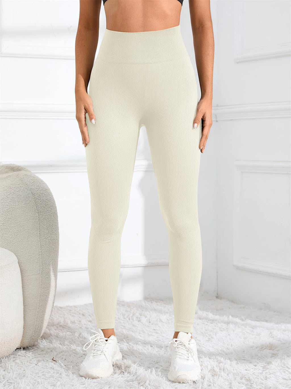 High Waisted Seamless Yoga Leggings, Ribbed Sportswear Tights, Fitness Apparel for Women, Gym and Casual Wear For Fall & Winter