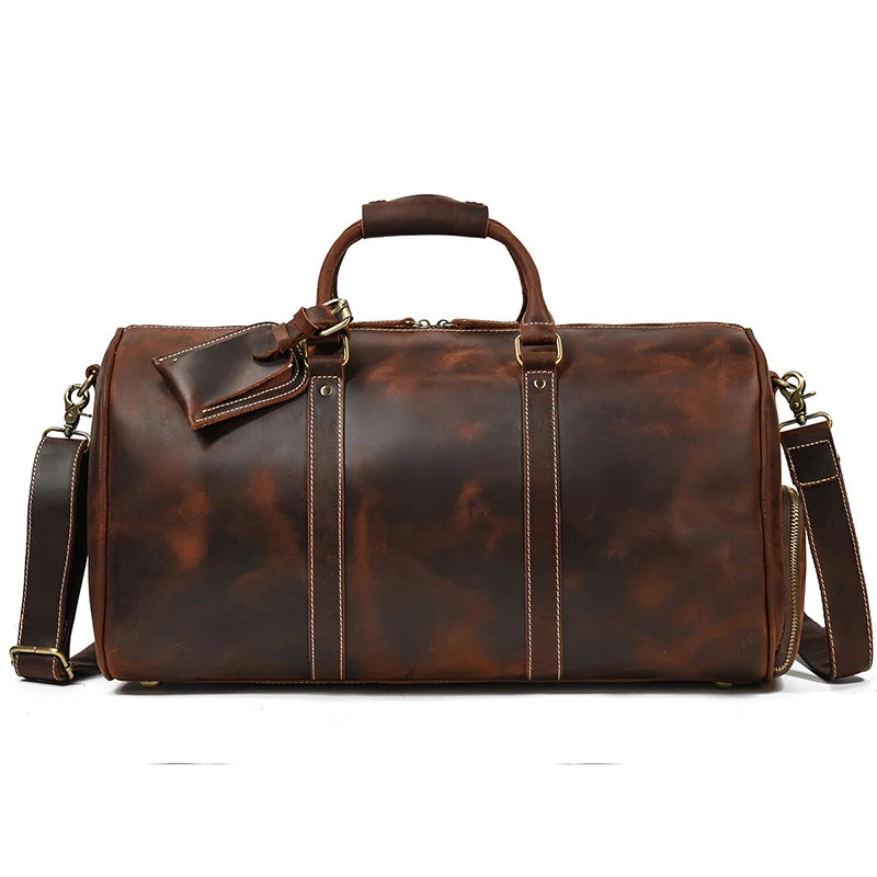 Fashionable Style Men's Leather Travel Handbags Real Cowhide Leather Duffle Bags For Man Male Weekend Bags With Shoe Pocket