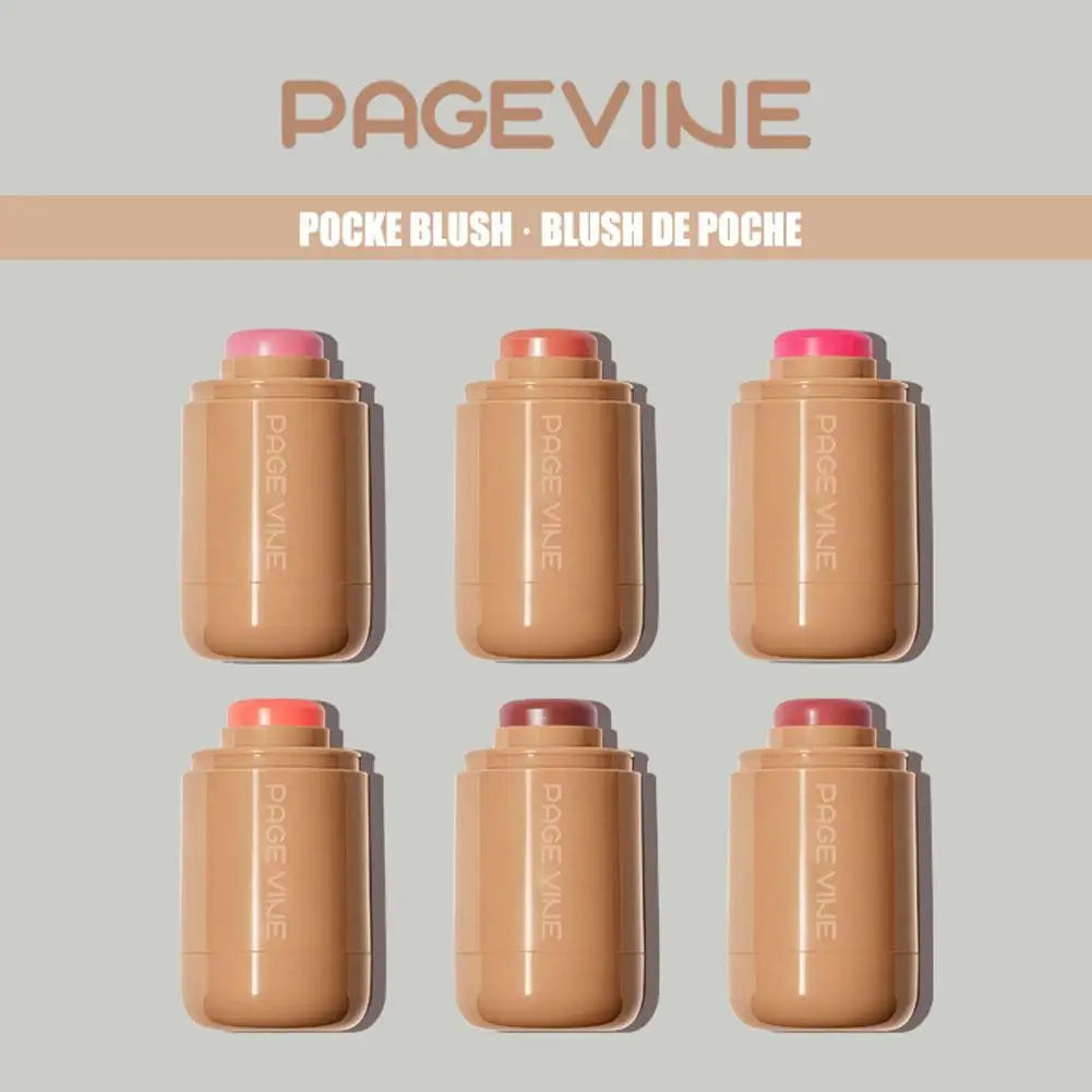 PAGE VINE Pocket Blush Stick Lip And Cheek Hydrating Stick Natural Rouge Powder Blush Cream Lipstick Cheek Easy To Apply Color