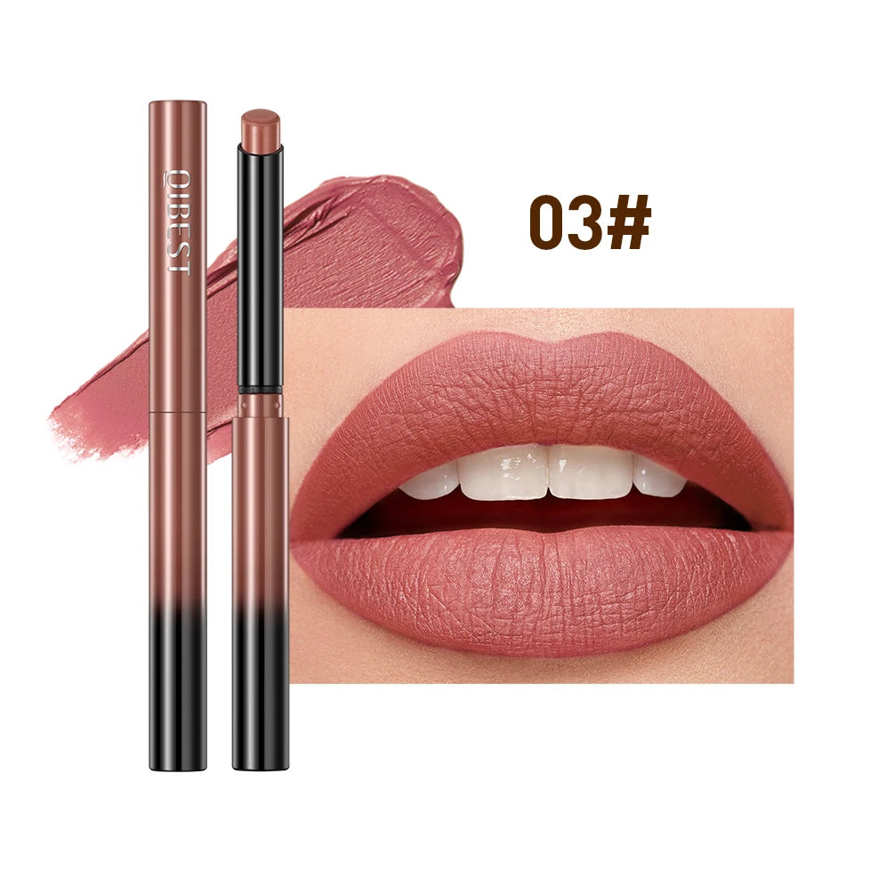 QIBEST 1PC Sexy Matte Lipstick Waterproof Long Lasting Color Rendering Non-stick Velvet Lips Liner Pencil Woman Makeup Cosmetics