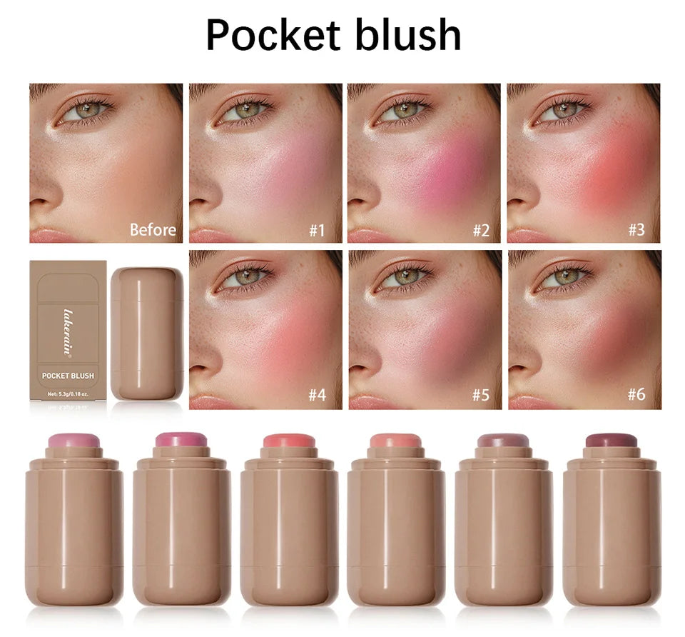 Lakerain 3in1 Cheek Lip Tinted Moistured Blush Stick Waterproof Easy Color Rouge Silky Smooth Blusher Cream Matte Contour Makeup