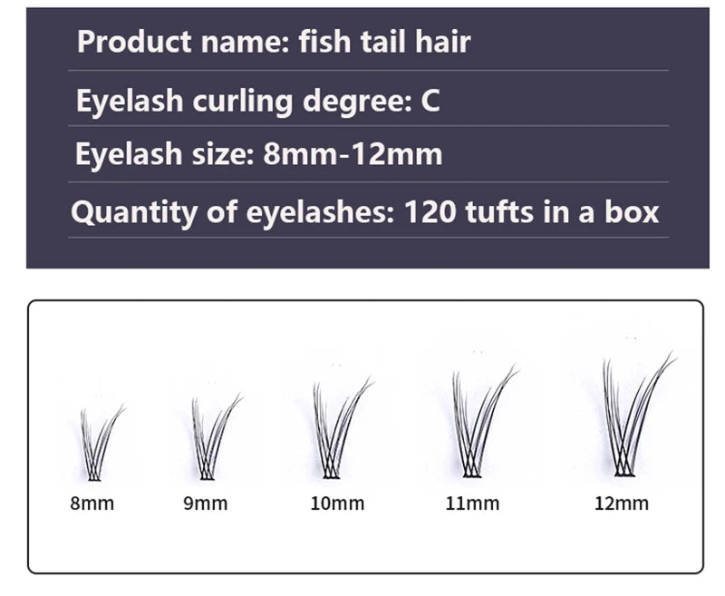 120 Clusters Fishtail Eyelashes Natural Grafted Eyelashes Professional Eyelash Extension Makeup A-Type Eyelashes Fairy Eyelashes